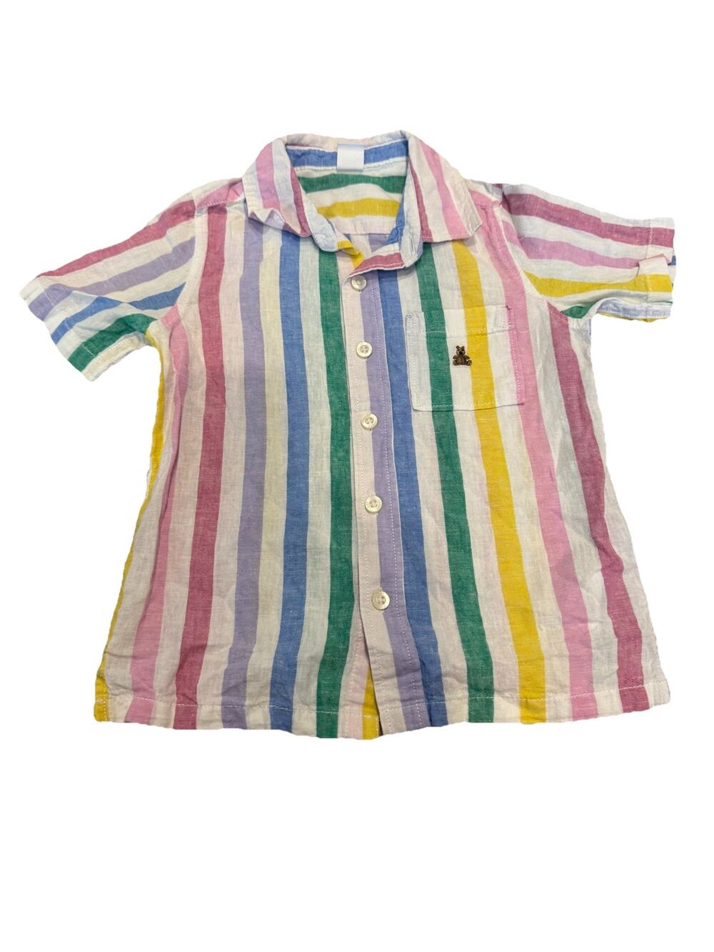 GAP Kids Linen Button-Up Shirt Size 4 Striped Multicolor Short Sleeve Casual
